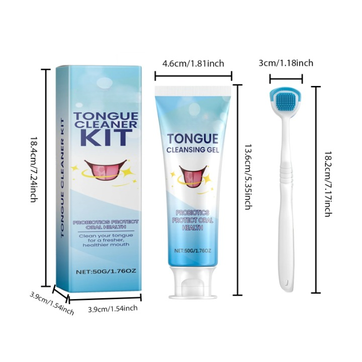 Tongue Cleaner Kit with Probiotic Cleansing Gel